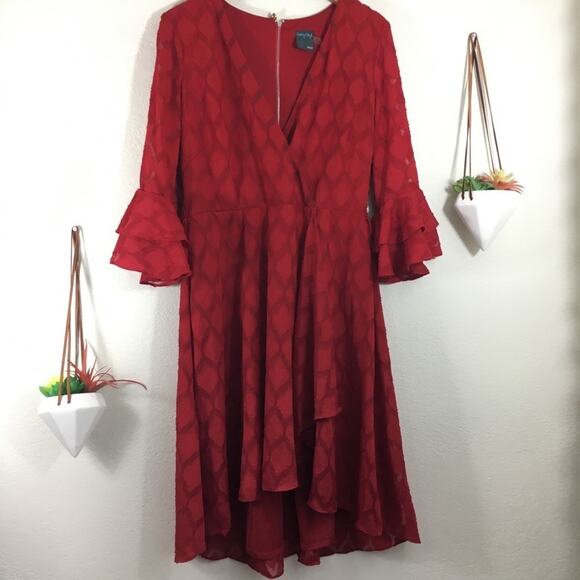 Gabby Skye red ruffle textured chiffon dress - Picture 1 of 6